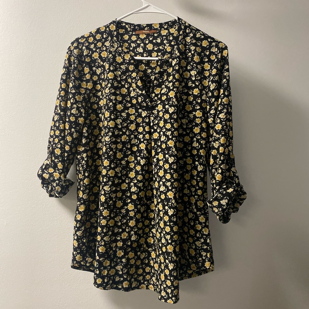 Gaharu Blouse - Black & Yellow Floral - Medium